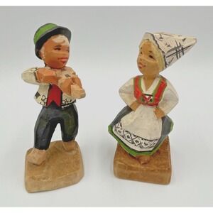 Vintage Henning Wooden Dancing Woman & Fiddler Folk Hand Carved Figures Norway